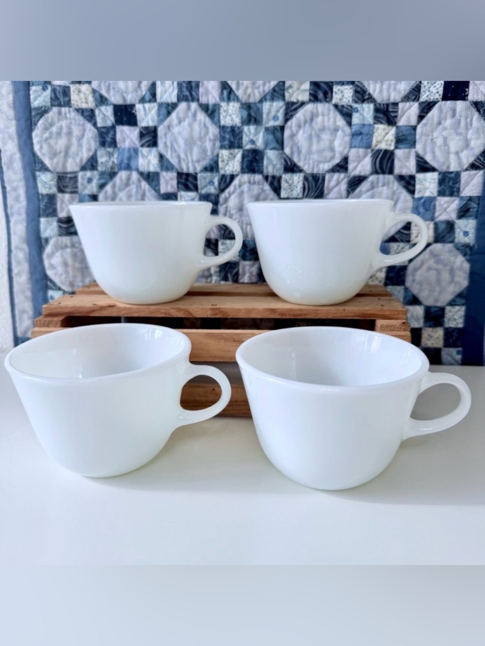 Vintage Pyrex White Milk Glass Coffee Mugs Coffee/Tea Cups Set of 4 Corning USA